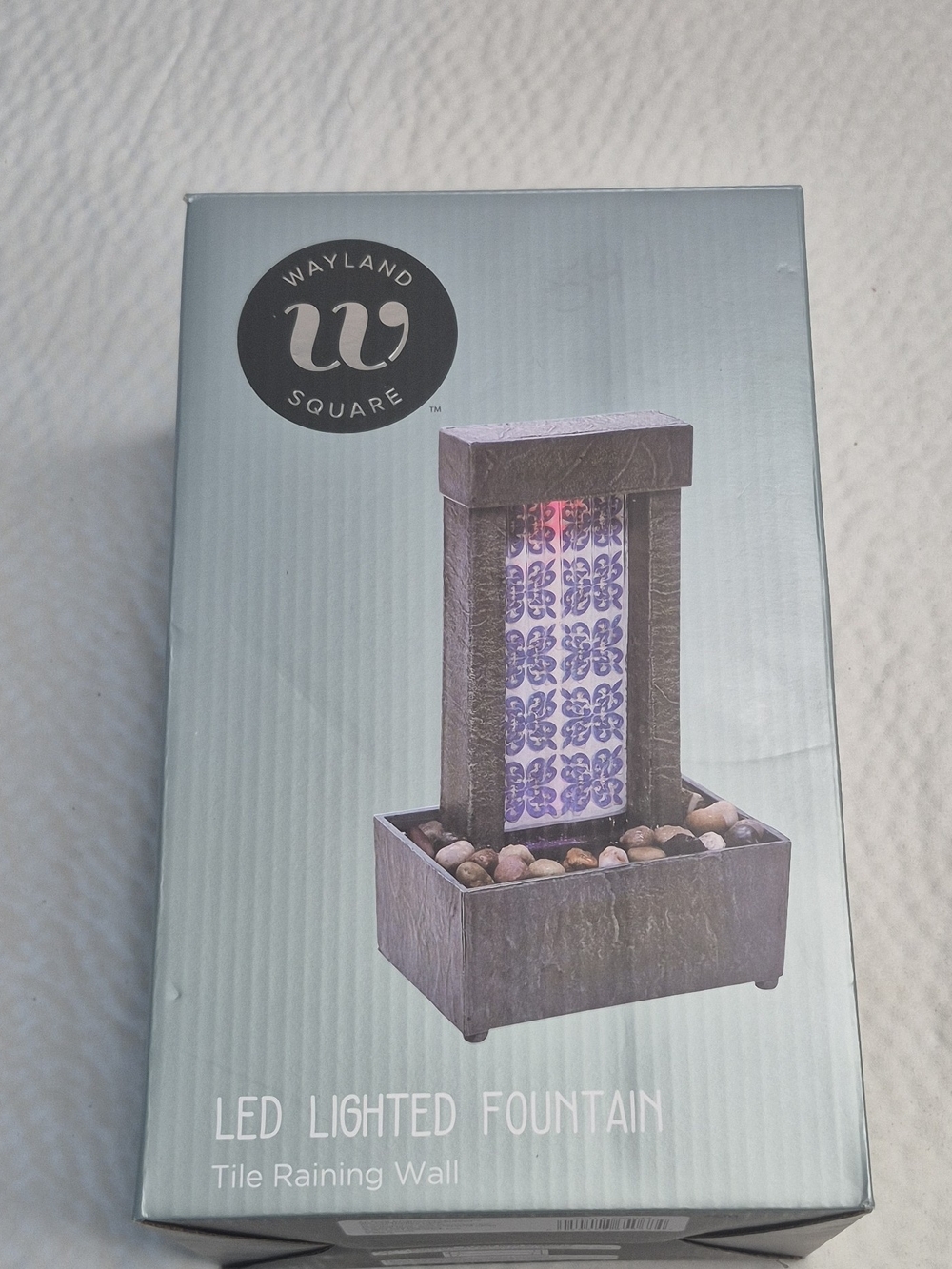Wayland Square Zen Wall Fountain LED Illuminated Wall Mounted, Rectangular